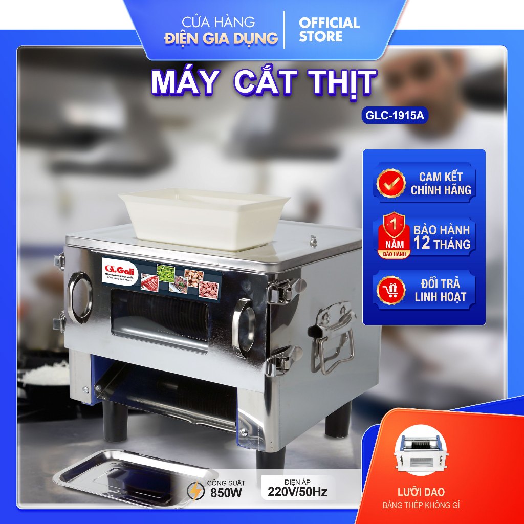 Máy Thái Thịt Chất Lượng Gali GLC-1915A, Đa Năng 850W Inox – Cắt Thịt Bò Heo – Năng Suất 150Kg/Giờ