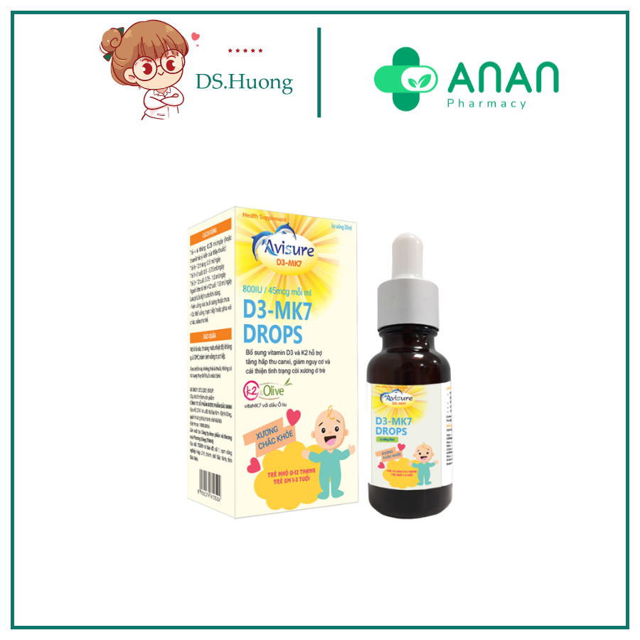 Avisure D3-MK7 hỗ trợ hấp thu canxi, 20 ml dạng nhỏ giọt