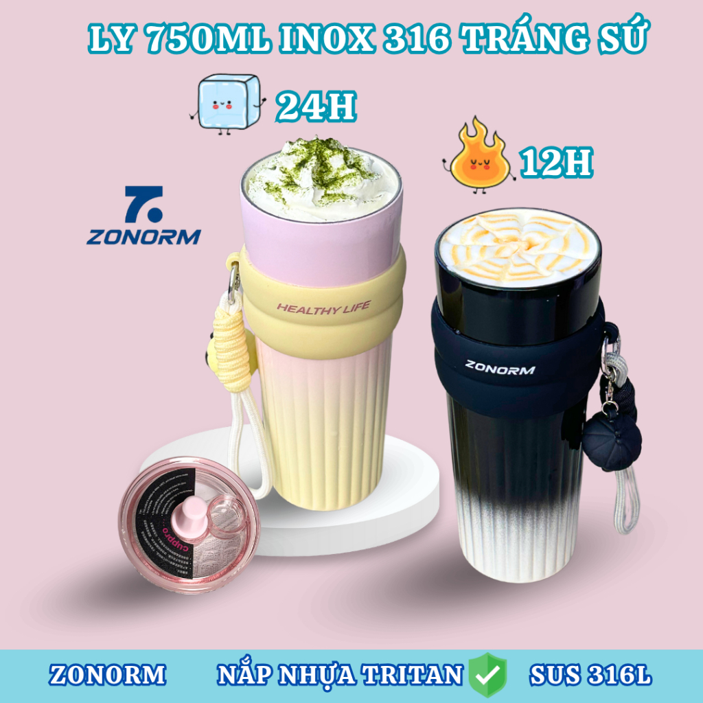 Ly Giữ Nhiệt Cao Cấp ZONORM 750ml Inox 316 Màu Ombre Tặng Kèm Móc Khóa Treo Cute | BigBuy360 - bigbuy360.vn