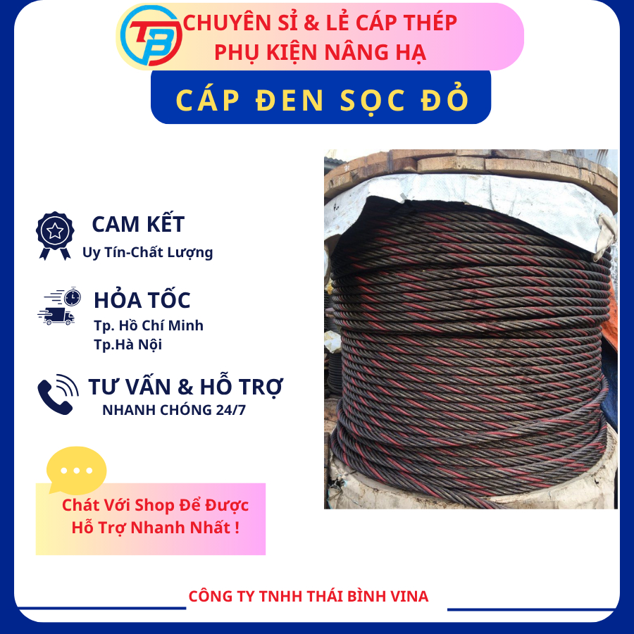 Dây Cáp Thép Chịu Lực Lõi Thép Đen Sọc Đỏ capthepgiasi