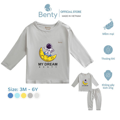 Bộ dài tay cài vai in hình vũ trụ BT004 BENTY, chất vải mềm mịn mát, đồ bộ trẻ em an toàn cho da bé
