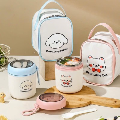 Bình ủ cháo, giữ nhiệt lõi inox 304 KidAndMom dùng giữ ấm mang cháo ra ngoài cho bé kèm túi