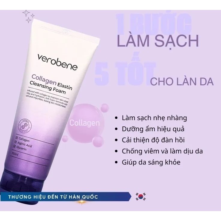 Sữa rửa mặt Collagen Verobene Collagen Elastin Cleansing Foam 150ml