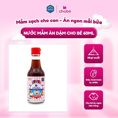 Nước mắm cho bé Lê Gia nguyên chất, nhạt muối giàu Acid Amin chai 60ml