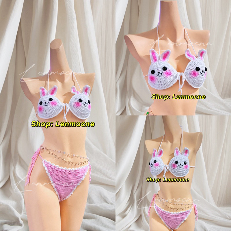 ẢNH SHOP - Set Bikini Con Thỏ Len Móc Hot Trend