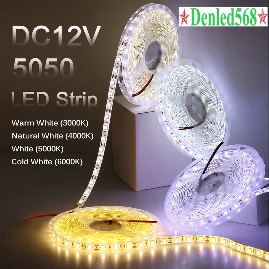 Cuộn 5m Led dán 12V chip 5050 bọc silicon chống nước, có keo dán sẵn trang trí nội ngoại thất