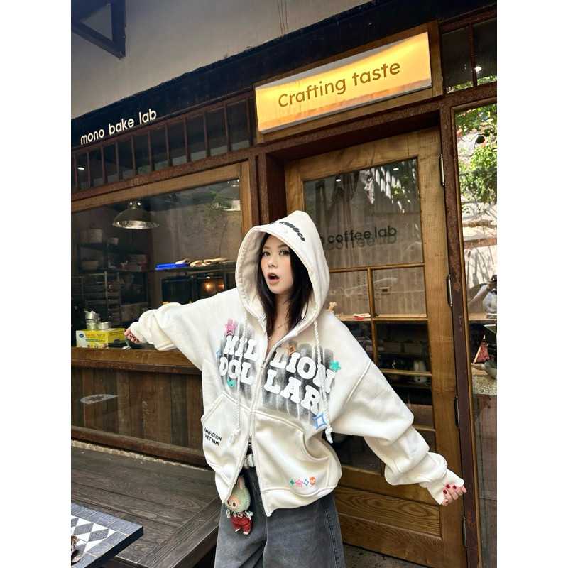 Áo khoác nỉ bông In nỗi Boxy Millon D0llar khoác Jacket FAFIC studio nỉ bông khóa 2 chiều Nam Menswe