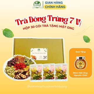  Trà Đông Trùng Hạ Thảo 7 vị Hộp 30 gói Tặng 5 gói  Dưỡng Nhan Thanh Lọc Thải Độc Gan Chống Lão Hóa  TDNS  