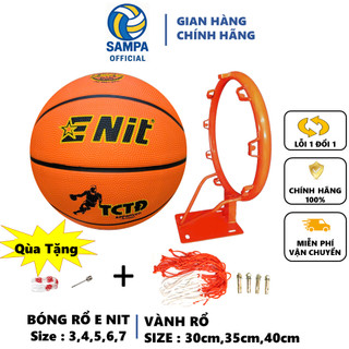 (COMBO) Khung 40cm kèm Bóng Rổ Số 7 ENIT Size 3,4,5,6,7 Da PU (Tặng kim + lưới)