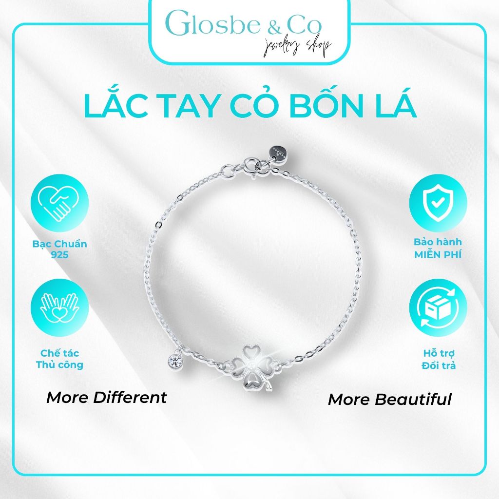 Lắc Tay Cỏ Bốn Lá Glosbe & Co Bạc 925 Đính Kim Cương Moissanite 3.5mm - LTAY62