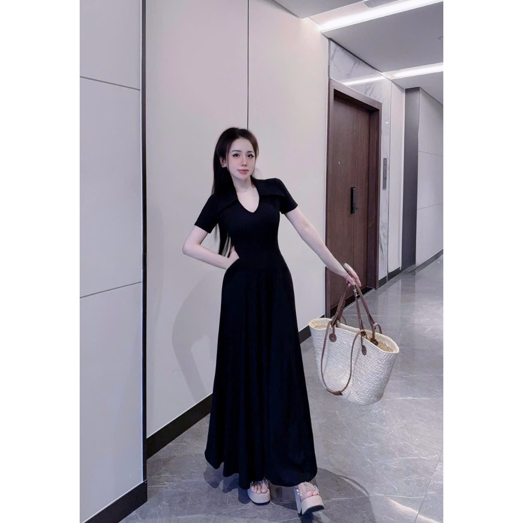 Đầm Body Ngắn Tay Phối Cổ Polo LONACO D202, Váy Body Dáng Xuông Dài Hack Dáng Ôm Body Sang Trọng Dự Tiệc Trẻ Trung | BigBuy360 - bigbuy360.vn
