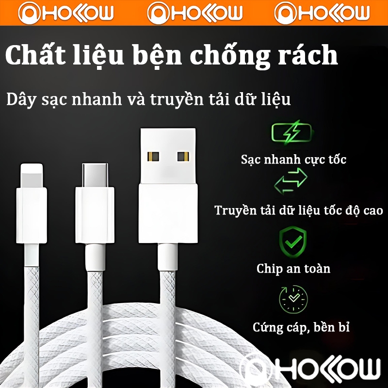 Cáp sạc nhanh Type-C cho iPhone 15 16 USB-A to Type-C và Type-C to Type-C dây bện siêu bền