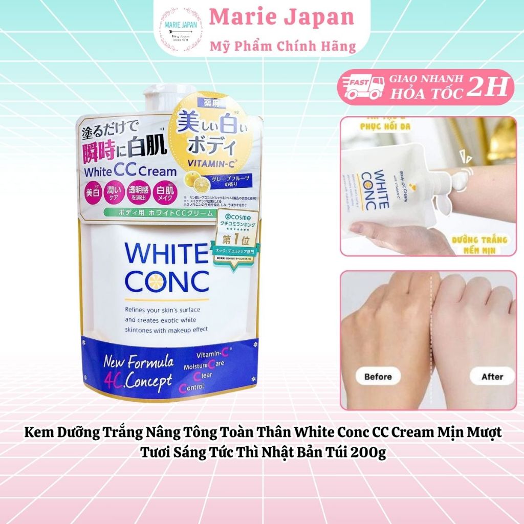 Kem Dưỡng Trắng Nâng Tông Toàn Thân White Conc CC Cream Mịn Mượt Tươi Sáng Tức Thì Nhật Bản Túi 200g