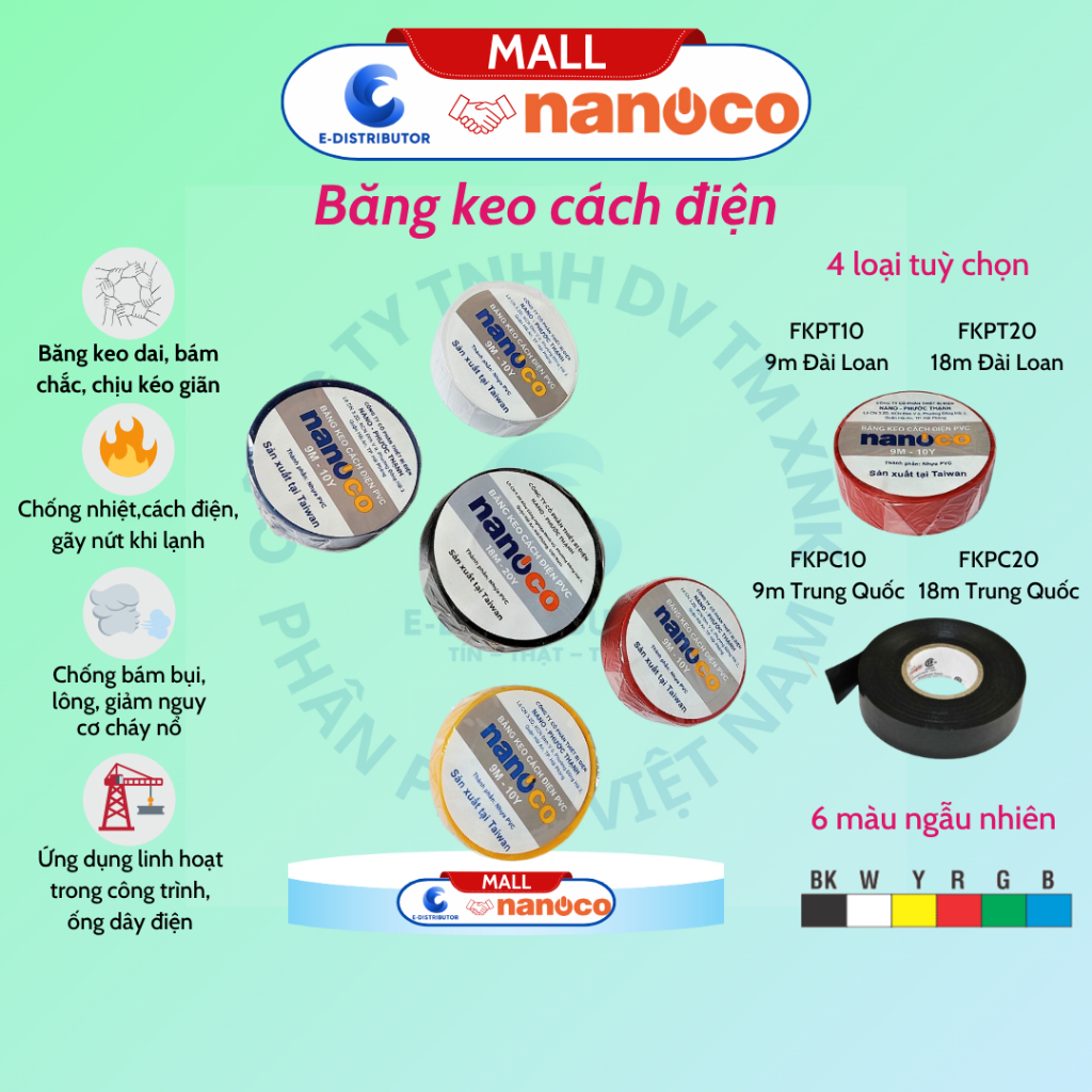 Băng keo loại 20 yard màu ngẫu nhiên ĐL Nanoco FKPT20 - Hàng chính hãng