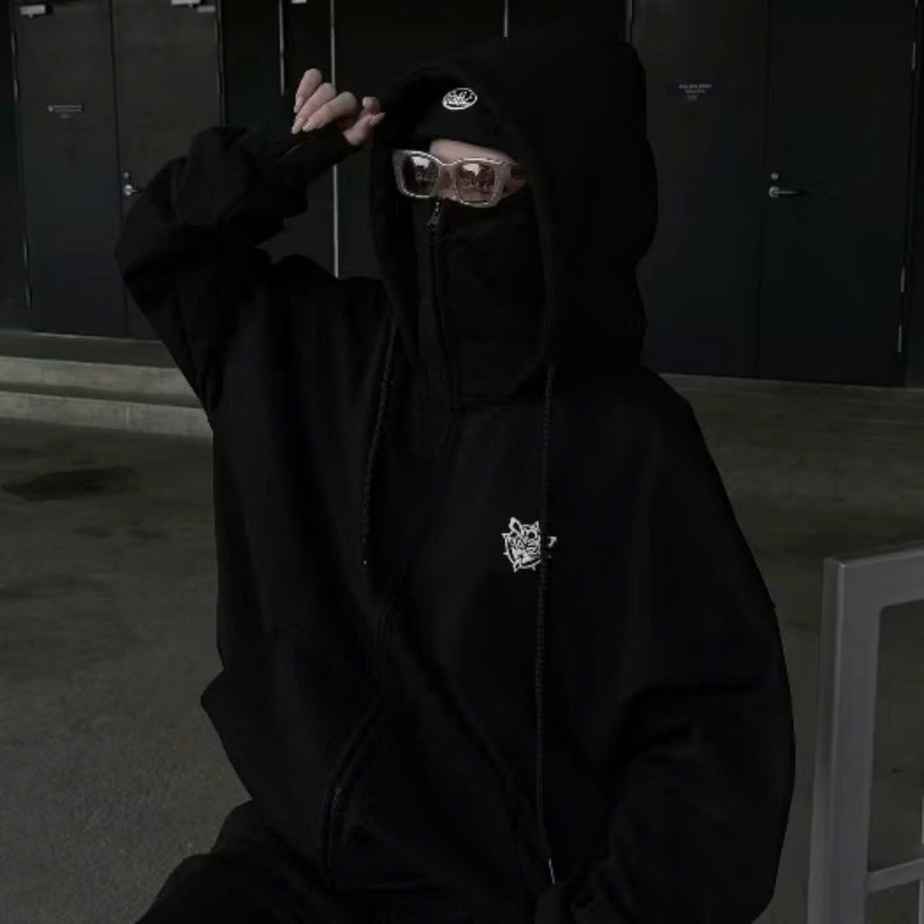 ÁO Khoác Nỉ Hoodie Zip Boxy Balaclava Ninja 2 Mũ GOPYA Thiết Kế Trùm Đầu Form Rộng Nam Nữ Dài Tay Chất Nỉ Dày Dặn | BigBuy360 - bigbuy360.vn