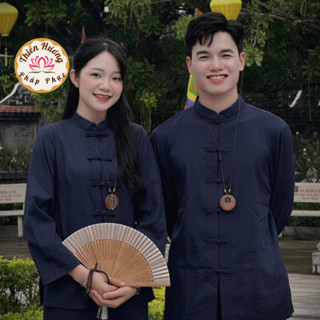 [SET NAM/NỮ] Bộ đi chùa cổ tàu dài tay nam nữ lụa nhuyễn mềm mát Pháp phục đi lễ khuy tết có túi 2 bên vải mềm mát