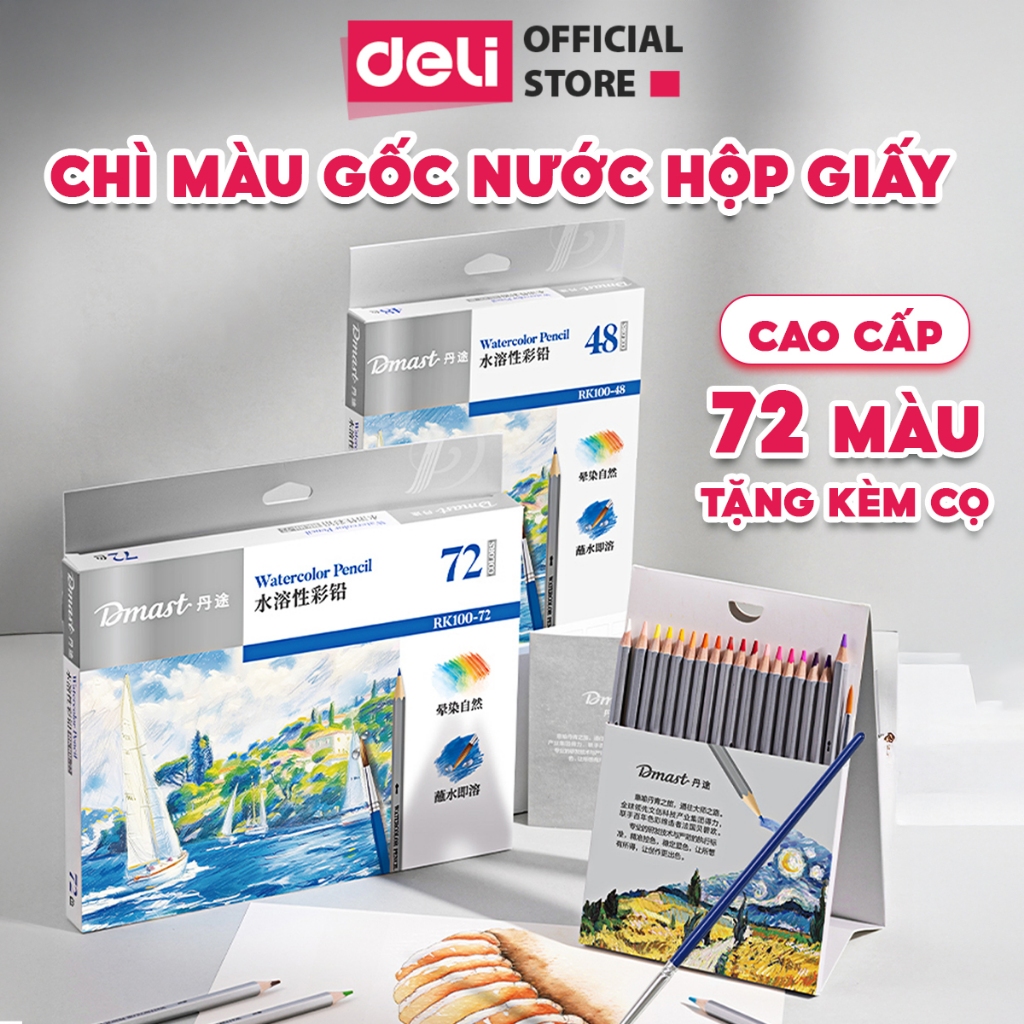 [TẶNG CỌ] Màu Chì Gốc Nước Cao Cấp Dmast Deli Bút Chì Màu Nước Hộp Giấy 36/48/72 Màu Vẽ Tranh Tô Màu