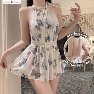  Váy Ngủ Xuyên Thấu Ngọt Ngào Họa Tiết Bướm Gợi Cảm Ren Tam Giác Hở Lưng Quyến Rũ - LaLaHoney 