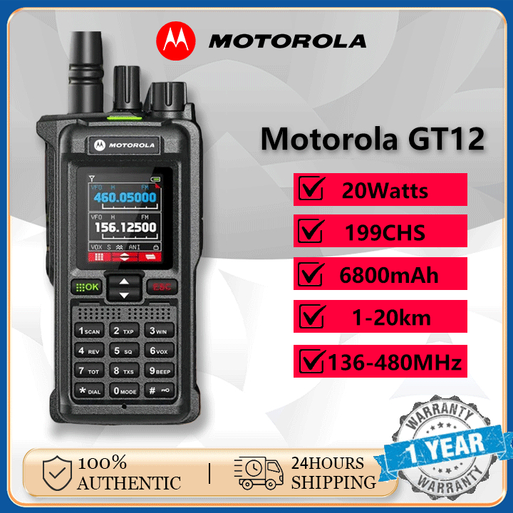 Bộ đàm Motorola GT12 VHF/UHF Chống Nước IP67 128 Kênh - Phạm Vi 15KM Pin Dung Lượng Cao 6800Mah