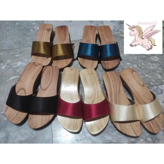 Guốc Gỗ Guốc Mộc Quai Lụa Bảng Ngang Cao 3 - 4 Phân ( đế cao su 2 lớp )