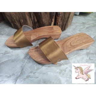 Guốc Gỗ Guốc Mộc Quai Lụa Bảng Ngang Cao 3 - 4 Phân ( đế cao su 2 lớp )