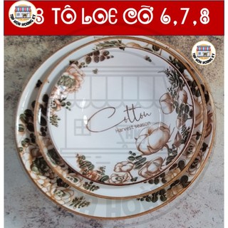 BỘ TÔ, CHÉN, ĐĨA GỐM SỨ HOA VĂN COTTON 4D (GỒM 3 TÔ LOE, 4 ĐĨA,10 CHÉN CƠM) + TẶNG 10 ĐÔI ĐŨA GỖ HIỆU LÊ VÂN