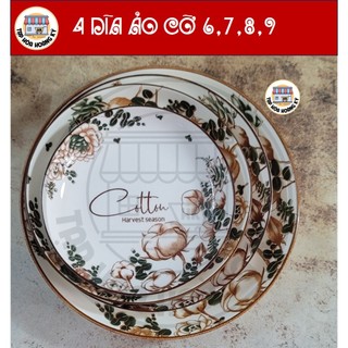 BỘ TÔ, CHÉN, ĐĨA GỐM SỨ HOA VĂN COTTON 4D (GỒM 3 TÔ LOE, 4 ĐĨA,10 CHÉN CƠM) + TẶNG 10 ĐÔI ĐŨA GỖ HIỆU LÊ VÂN