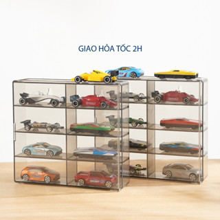 Hộp đựng, trưng bày xe mô hình tỉ lệ 1/64 bằng nhựa acrylic trong suốt 8 ngăn chứa xe