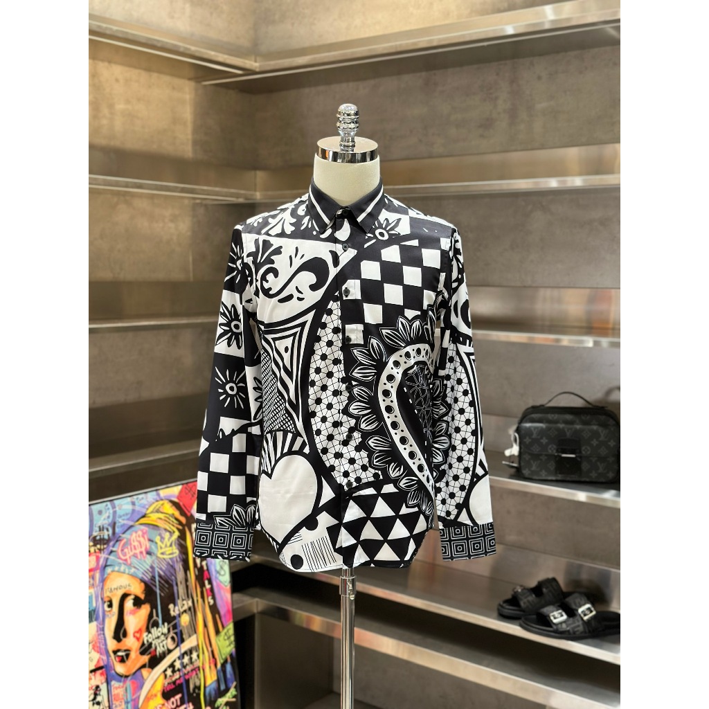 [ Hàng Xịn ] Áo sơ mi dài tay DG Trắng họa tiết Đen trái tim caro LA VTN