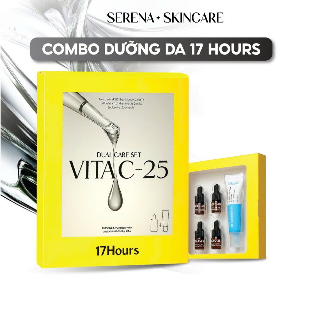 Set Dưỡng Trắng Da 17Hours Vita C-25 Ampoule Vitamin C + Kem dưỡng Panthenol B5 Dưỡng Ẩm Sáng Da