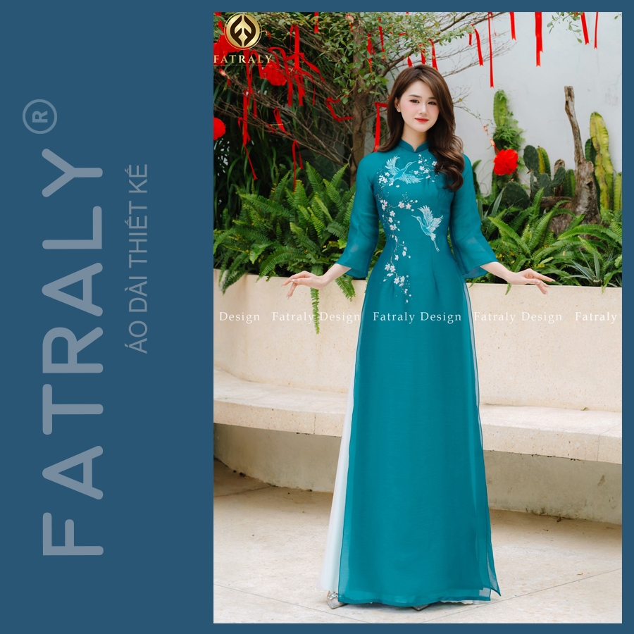 Áo dài nữ Fatrly FV01, áo dài tơ lót lụa 4 tà hoạt tiết vẽ tay cao cấp hợp với cưới hỏi, lễ, đi làm