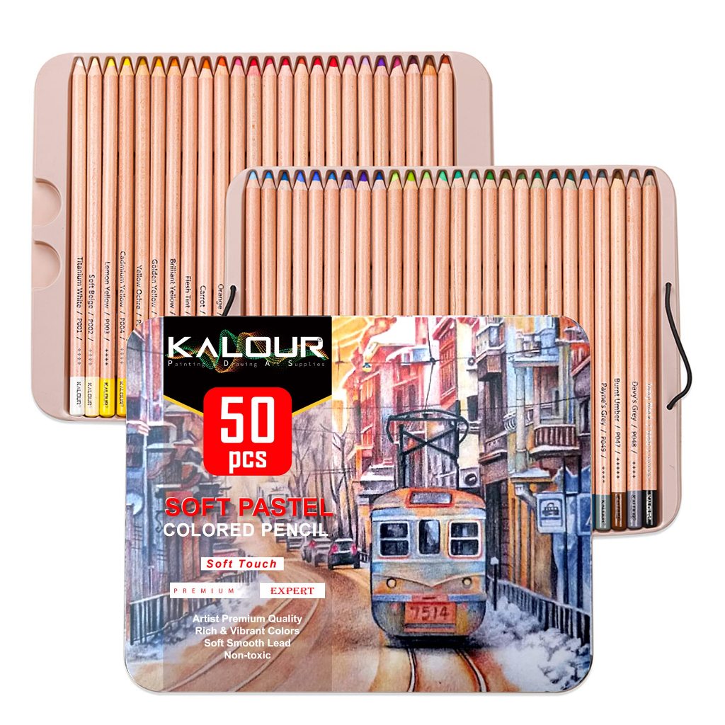 [DA ĐEN] Set 50 Chì Màu Soft Pastel Kalour - Hình Tàu Lửa