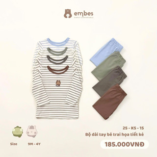Bộ dài tay bé trai áo kẻ quần màu Embes 25-k5-15 cho bé trai. Bộ dài thu đông cho bé trai từ 8kg đến 18kg BEO.Kids