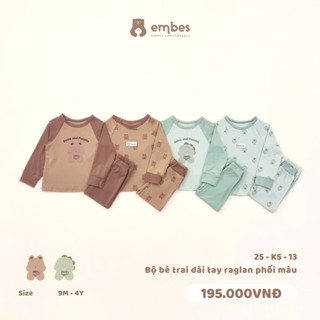 Bộ dài tay Raglan Embes 25-k5-13 chất thun cotton cho bé trai bé gái. Bộ dài tay thu đông Embes cho bé BEO.Kids