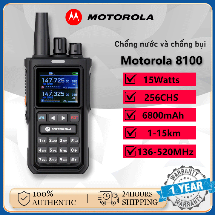 Bộ đàm Motorola HX 8100 15W VHF/UHF 256 Kêng Loa Siêu To , Pin Dung Lượng Cao 6800Mah bao gồm đầy đủ