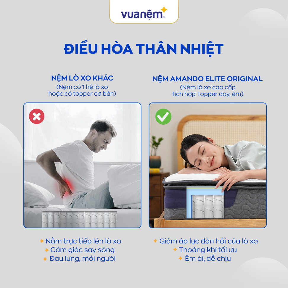 Nệm lò xo Amando Elite Original - Đệm lò xo túi độc lập tiêu chuẩn khách sạn 5 sao, 23cm | BigBuy360 - bigbuy360.vn
