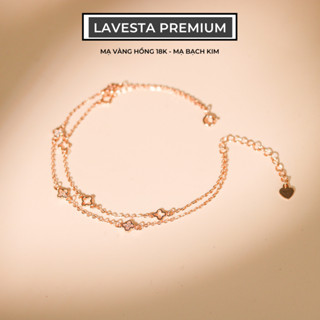  Lắc chân bạc nữ mạ vàng hồng 18K và mạ bạch kim LAVESTA LAV163 Bomi thiết kế mặt cỏ 4 lá may mắn và vẻ đẹp vĩnh cửu 