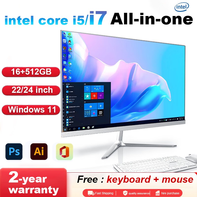 All in one PC， 22 inch/24 inch Core i5/i7 RAM 16GB SSD 512GB Win 11, Chơi game/Văn phòng/Video, Chuột bàn phím miễn phí