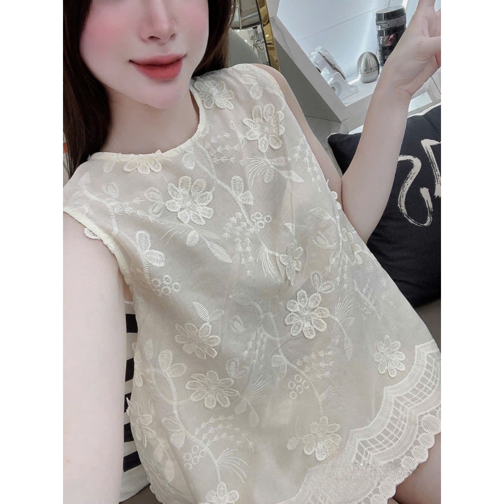 Set bộ nữ Guti áo sát nách kèm quần short cạp chun trẻ trung nữ tính, Bộ đồ nữ vải thô thêu hoa dịu dàng thời trang HEBE | BigBuy360 - bigbuy360.vn