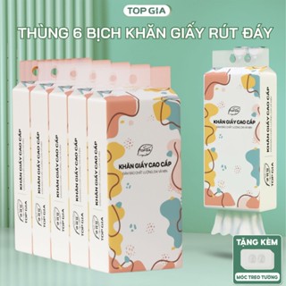 Khăn giấy rút Top Gia Thùng 6 bịch treo tường đa sắc 1280 tờ, dập vân 4D, siêu dai và mềm mịn