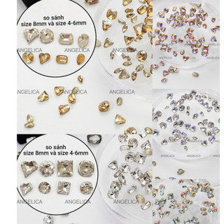  Set đá khối chân nhọn 50 viên mini mix size màu trắng trà ab ánh xanh size 4-6mm đính đá nail trang trí 