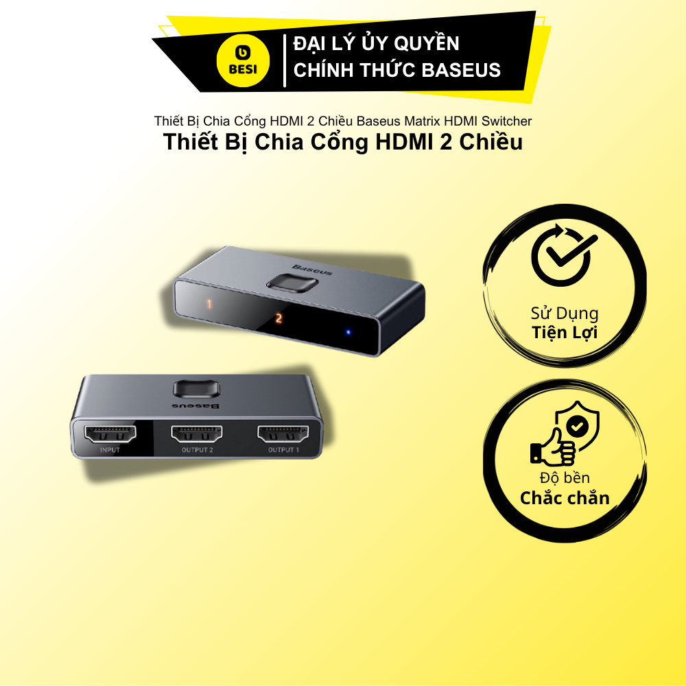 Bộ Chia HDMI 2 Chiều Baseus Matrix | 2 In 1 Out / 1 In 2 Out, Hỗ Trợ 4K/30Hz