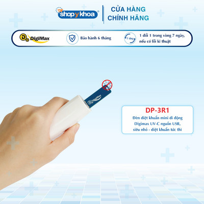 Đèn Diệt Khuẩn Mini Di Động Digimax, Kiểu USB, Công Nghệ UV-C, An Toàn cho Trẻ Em và Người lớn [DP-3R1]. Made In Taiwan