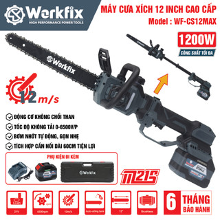 Máy Cưa Xích Dùng Pin Có Cần Nối Dài 60cm WORKFIX WF-CS12MAX, Không Chổi Than,1200W,Bơm Nhớt Tự Động