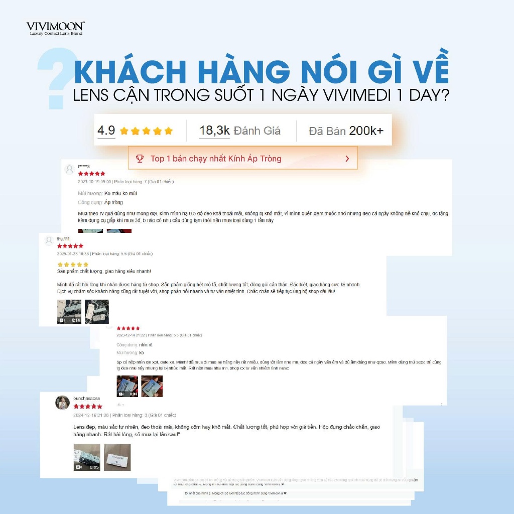 Kính áp tròng VIVIMOON LENS trong suốt cận 1 ngày khóa ẩm Vivimedi 1 Day (Giá 01 bên mắt, Giá 01 chiếc) | BigBuy360 - bigbuy360.vn