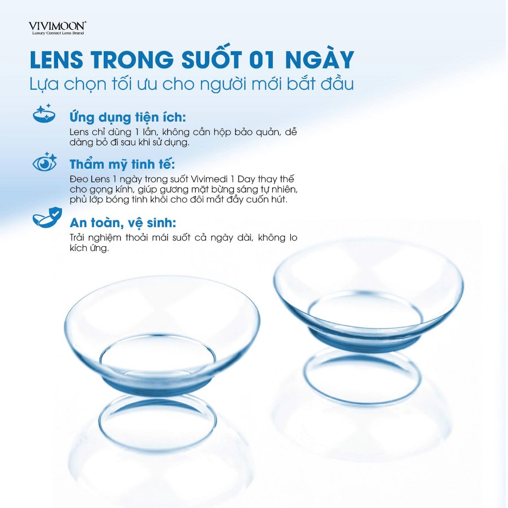 Kính áp tròng VIVIMOON LENS trong suốt cận 1 ngày khóa ẩm Vivimedi 1 Day (Giá 01 bên mắt, Giá 01 chiếc) | BigBuy360 - bigbuy360.vn