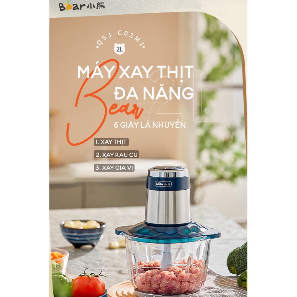 Máy xay thịt 2L Bear CH-5H03J (QSJ-K03N5), 300W,4 lưỡi dao inox, xay ớt hành tỏi cua cá, BH 18 tháng | BigBuy360 - bigbuy360.vn