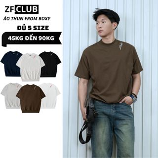 Áo thun trơn cổ tròn form boxy logo thêu ZONEF CLUB chất liệu cotton bo chun cao cấp thoáng mát ATX