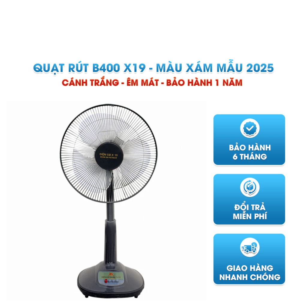 Quạt rút đứng Lửng điện cơ X19 B400 - Chính hãng, 3 tốc độ siêu mát, điều chỉnh độ cao tiện lợi