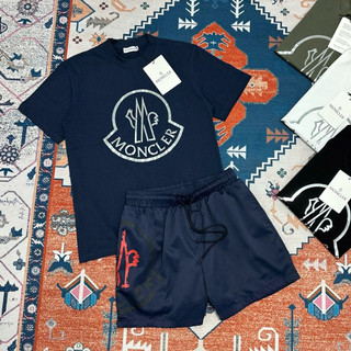  Đồ bộ quần áo nam mùa hè PB cotton in chữ logo mũ gà trống tráng gương bạc phối quần gió basic 